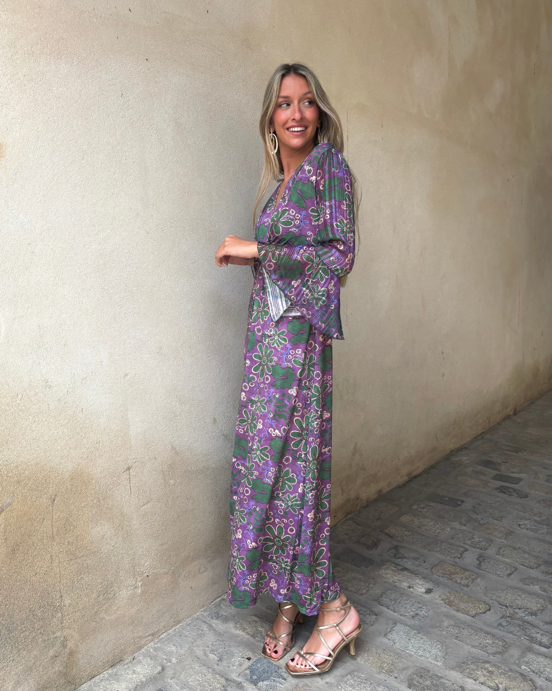 Abito lungo con stampa floreale vintage