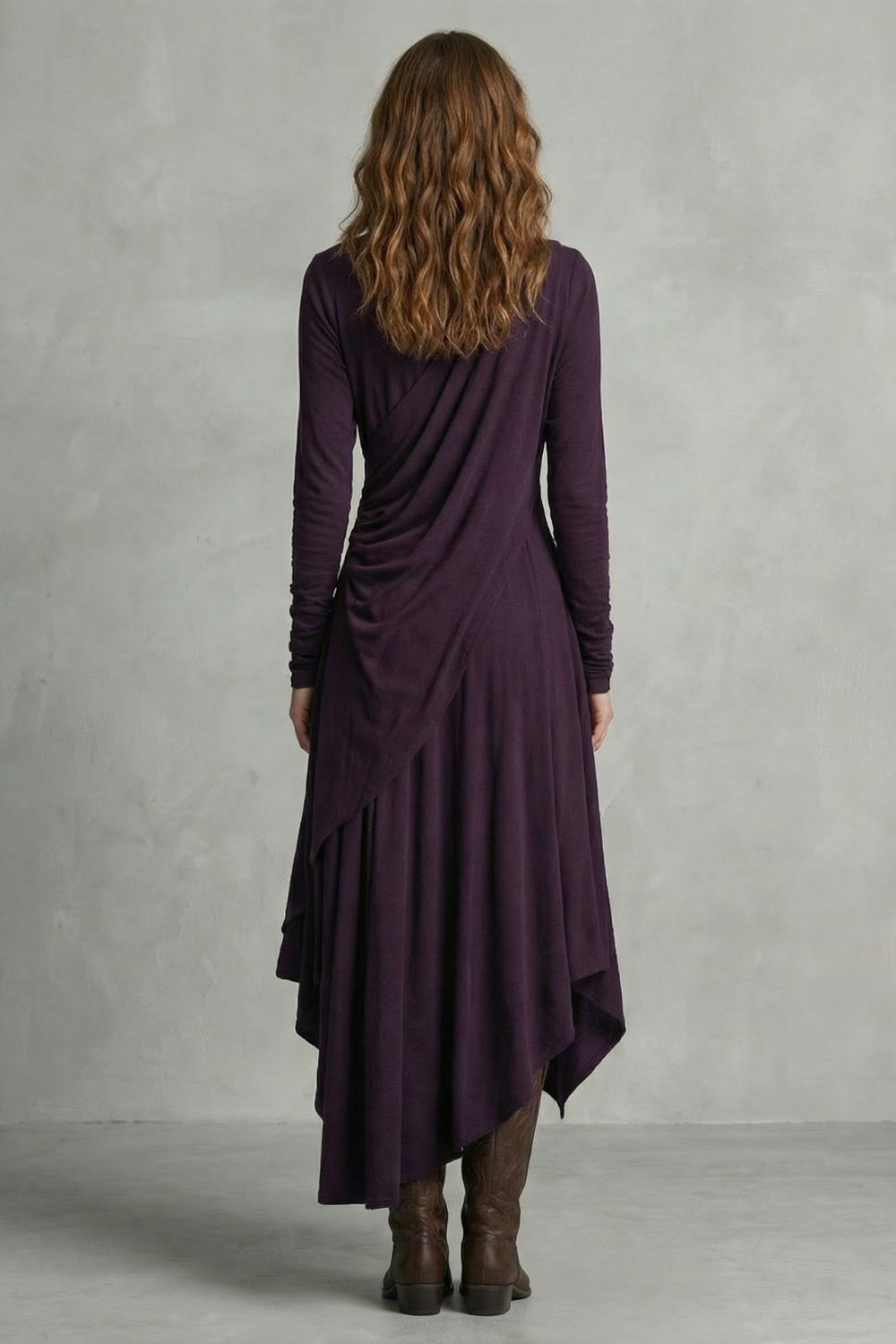 Sorellia – Drappeggio Asimmetrico – Abito Midi con Collo Alto