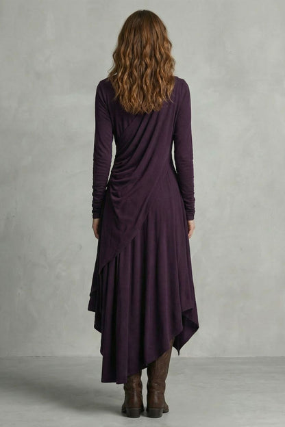 Sorellia – Drappeggio Asimmetrico – Abito Midi con Collo Alto