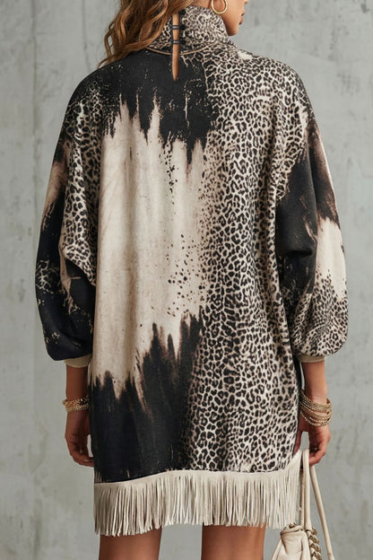 Solenne – Mini Abito con Stampa Leopardo e Frange