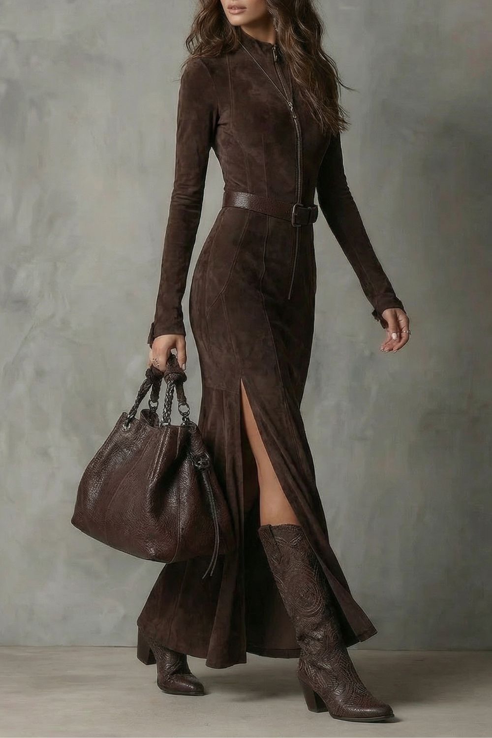 Raviona – Vestito Maxi con Zip Stile Svedese con Cintura Inclusa