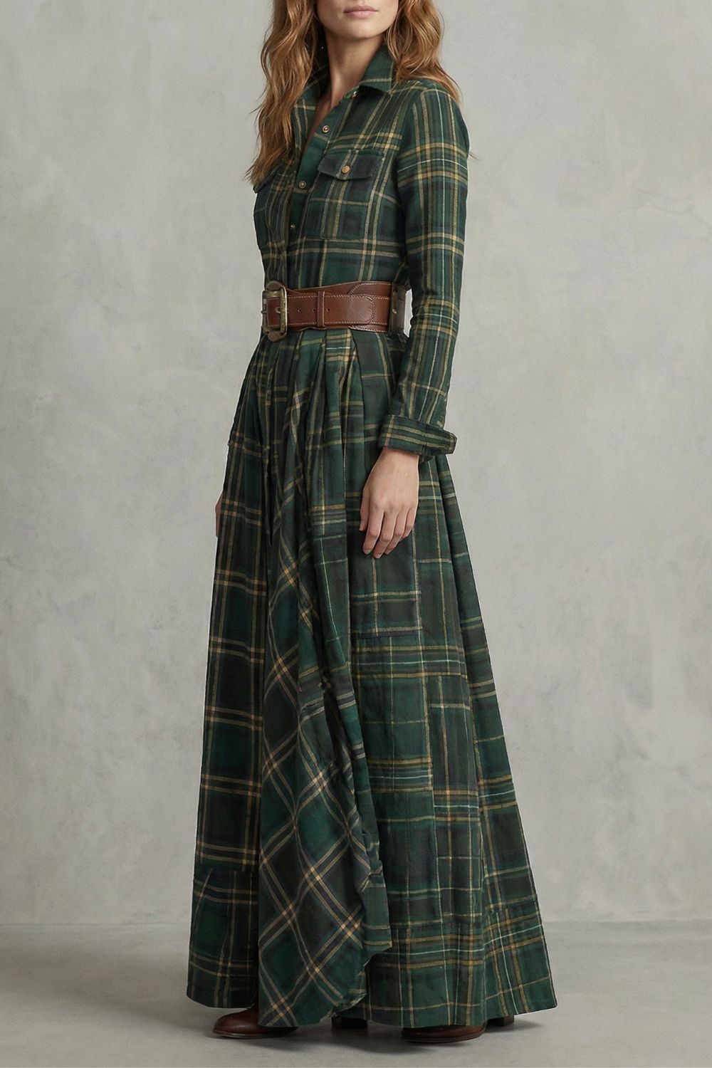 Velerine – Hoogland Charme – Abito Camicia Maxi a Quadri con Cintura