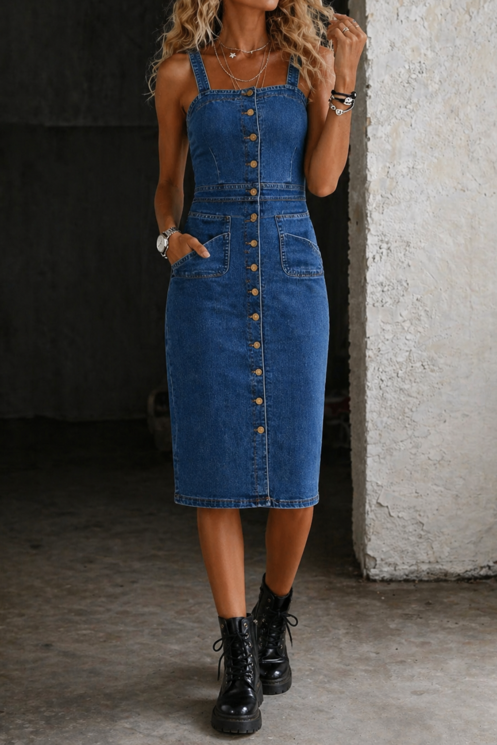 Indira | Abito in Denim con Bottoni