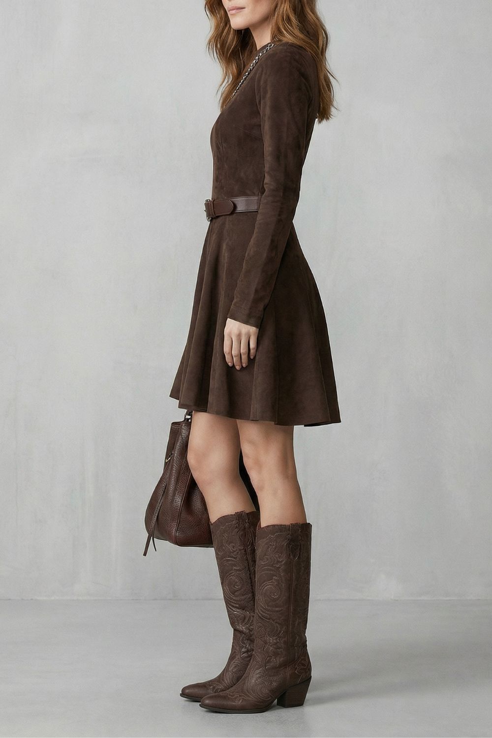 Cavellina – Abito Mini con Effetto Suede e Cintura (Cintura Inclusa)