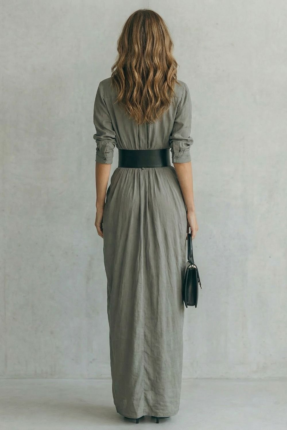 Solenzia – Abito Camicia Maxi Plissettato con Cintura