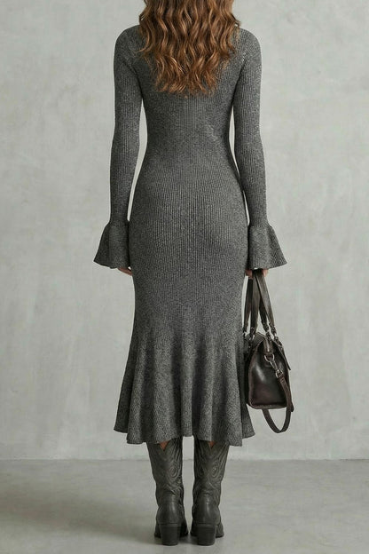 Veloria – Elegante Abito Midi con Maniche Svasate e Zip