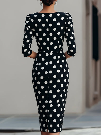 Abito Midi a Pois Bianco e Nero
