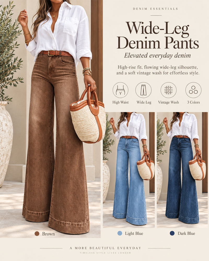 Eleganti jeans a vita alta con gamba extra larga