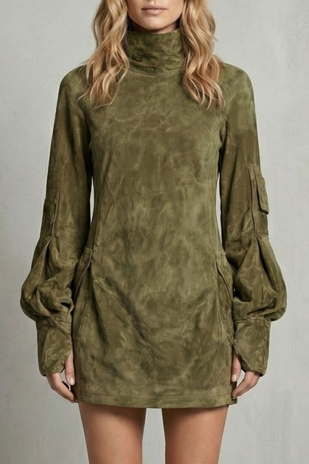 Marcella – Silhouette con Collo Alto – Mini Abito con Effetto Suede