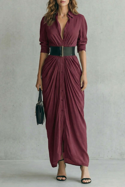 Solenzia – Abito Camicia Maxi Plissettato con Cintura