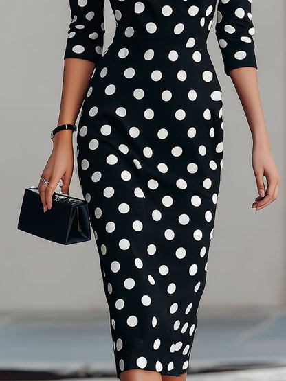 Abito Midi a Pois Bianco e Nero