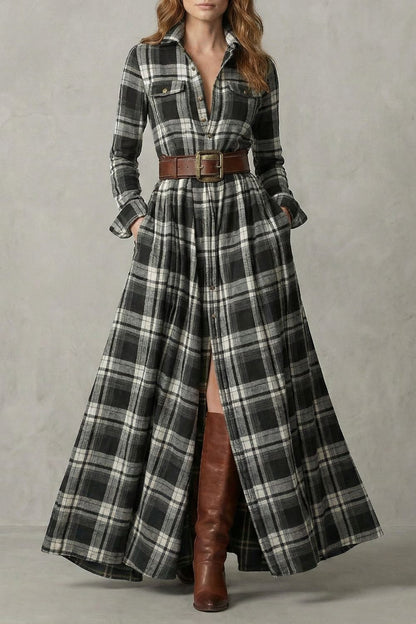 Velerine – Fascino d'Altura – Abito Camicia Maxi a Quadri con Cintura
