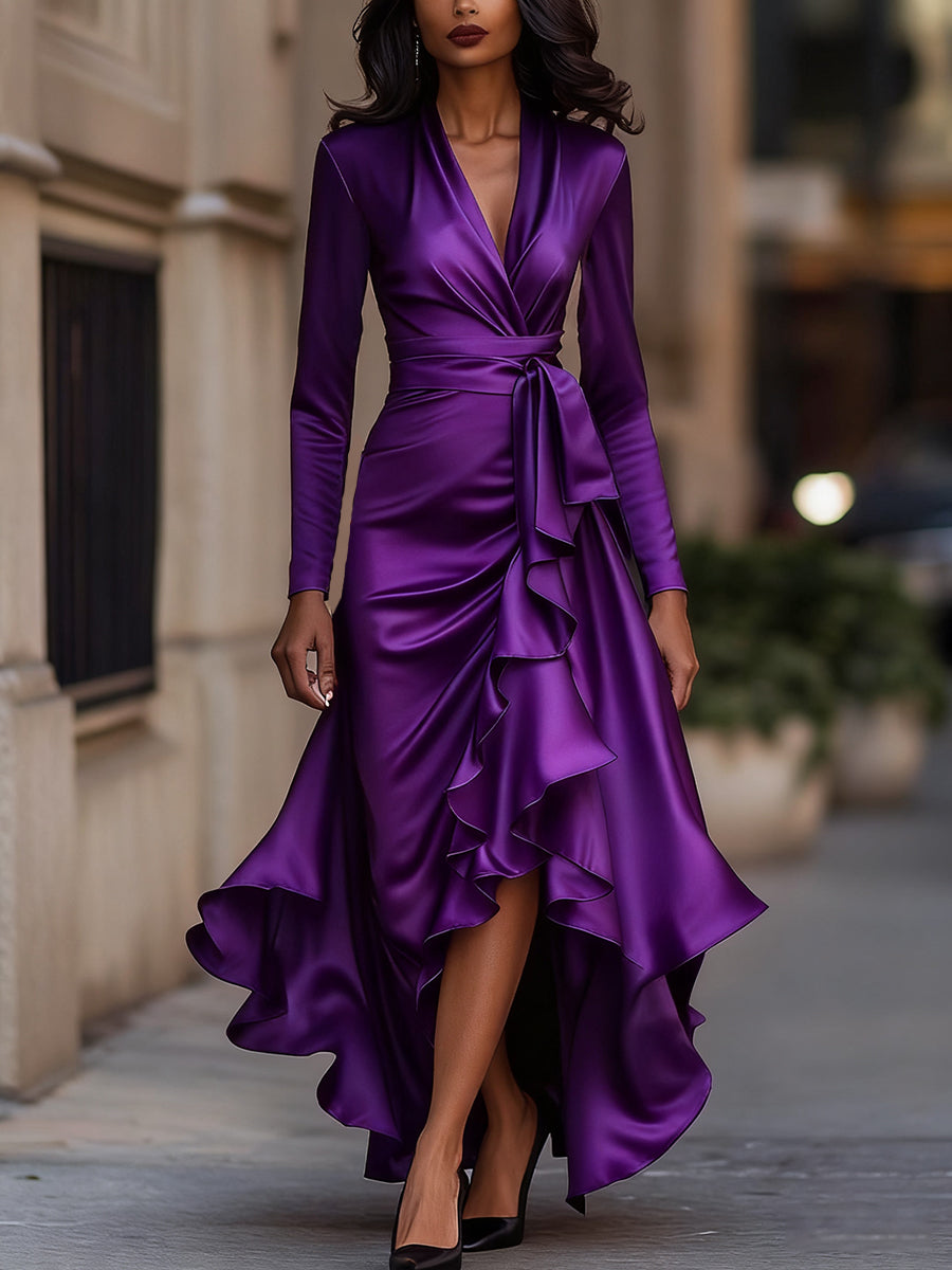 Abito lungo drappeggiato viola