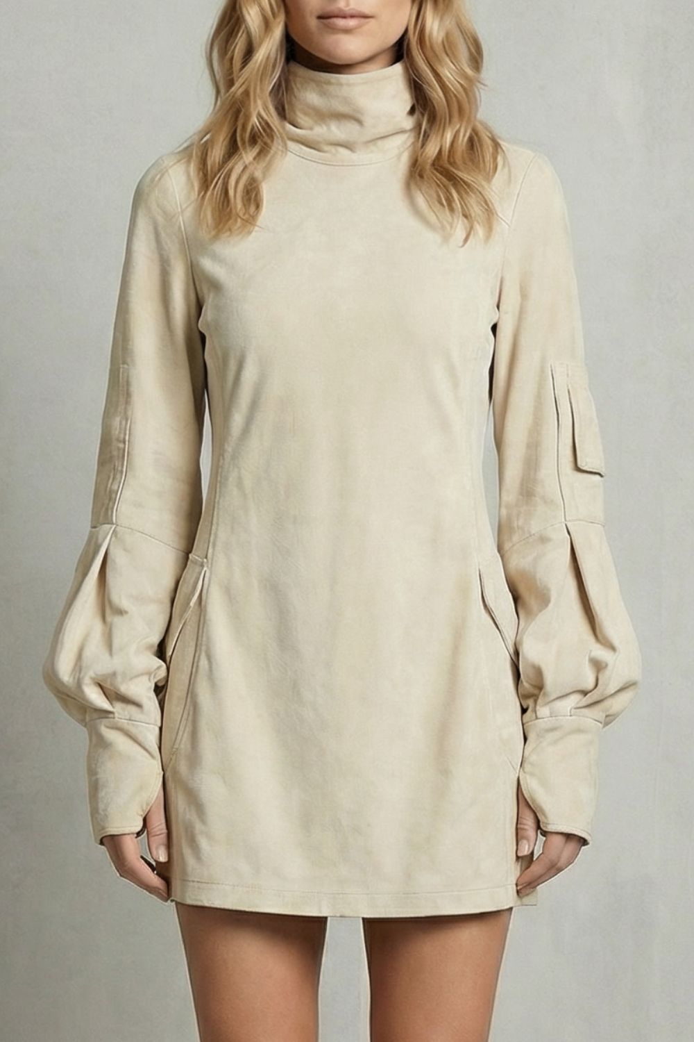 Marcella – Silhouette con Collo Alto – Mini Abito con Effetto Suede