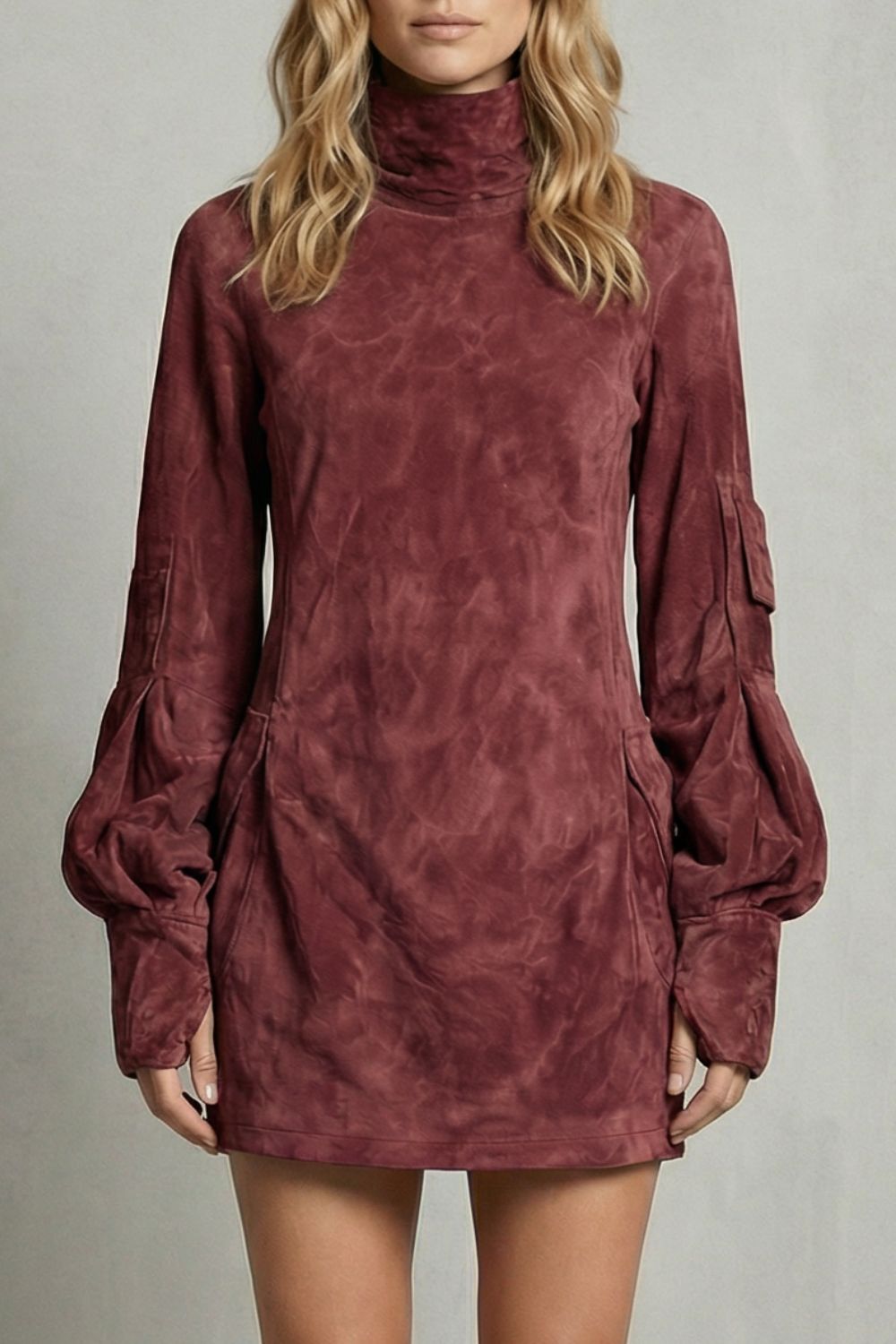 Marcella – Silhouette con Collo Alto – Mini Abito con Effetto Suede