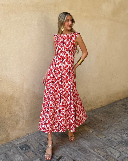 Abito midi con motivo floreale geometrico