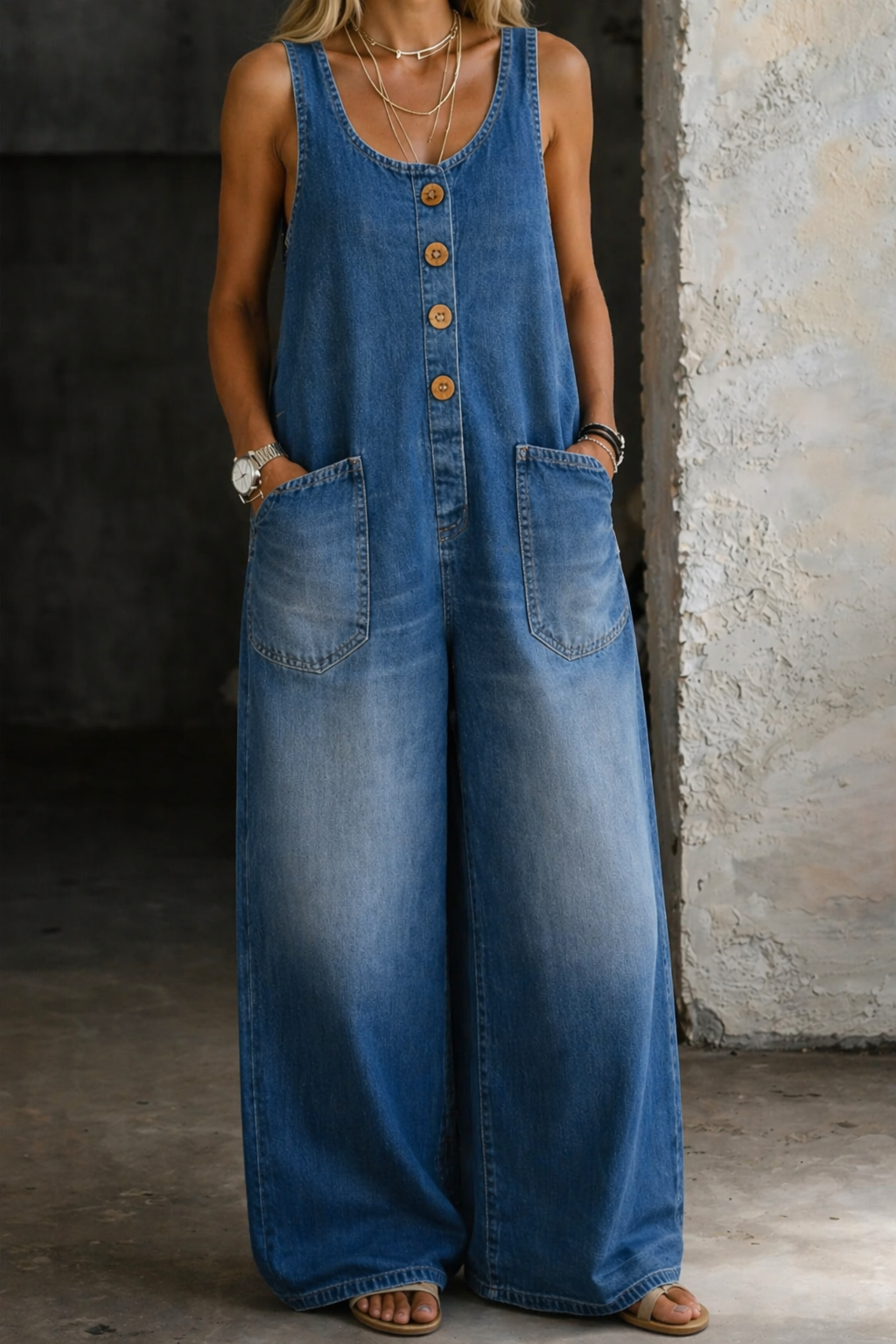 Saylor | Salopette in Denim di Cotone Lavato Vintage