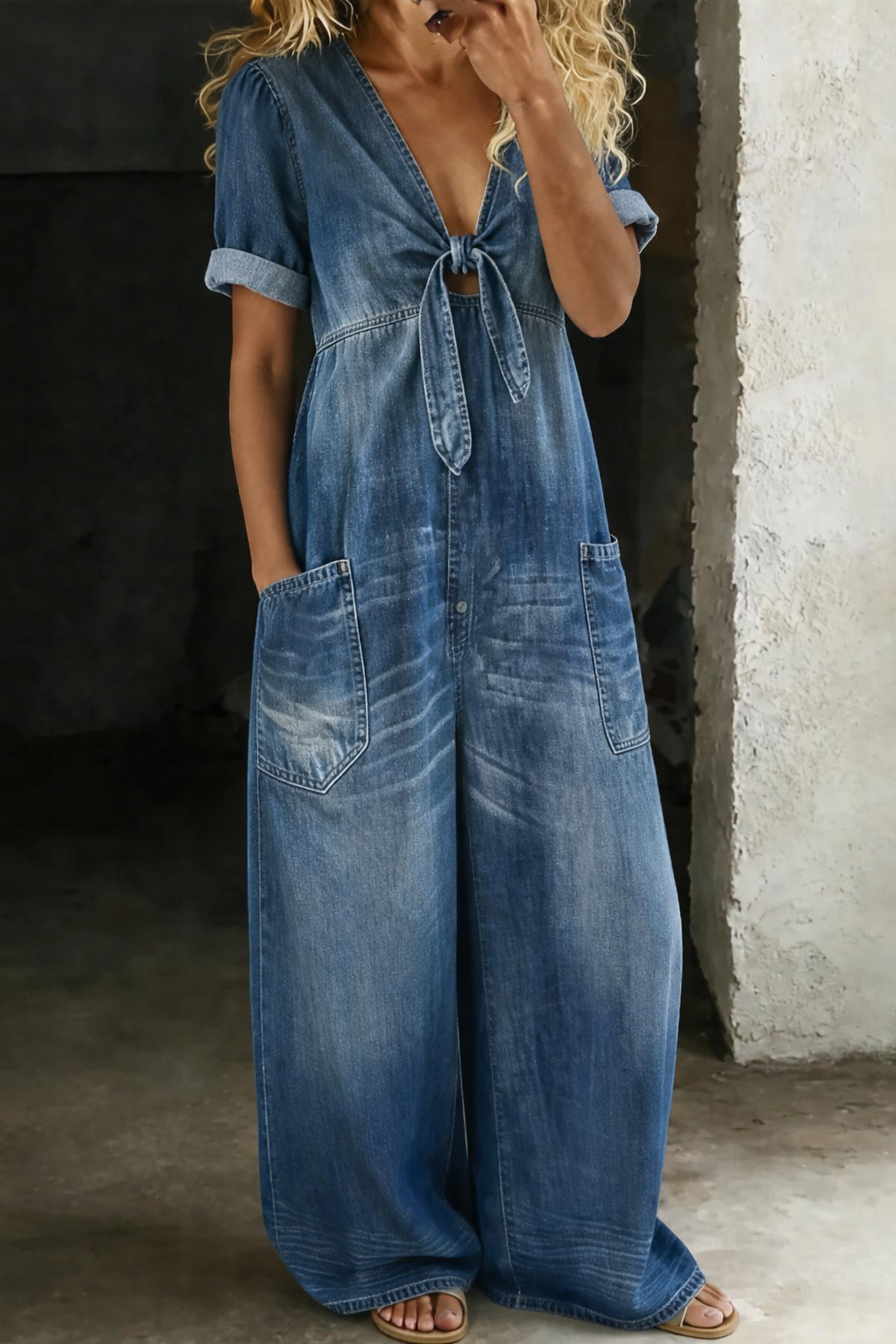 Maya™ | Tuta in denim con scollo a V