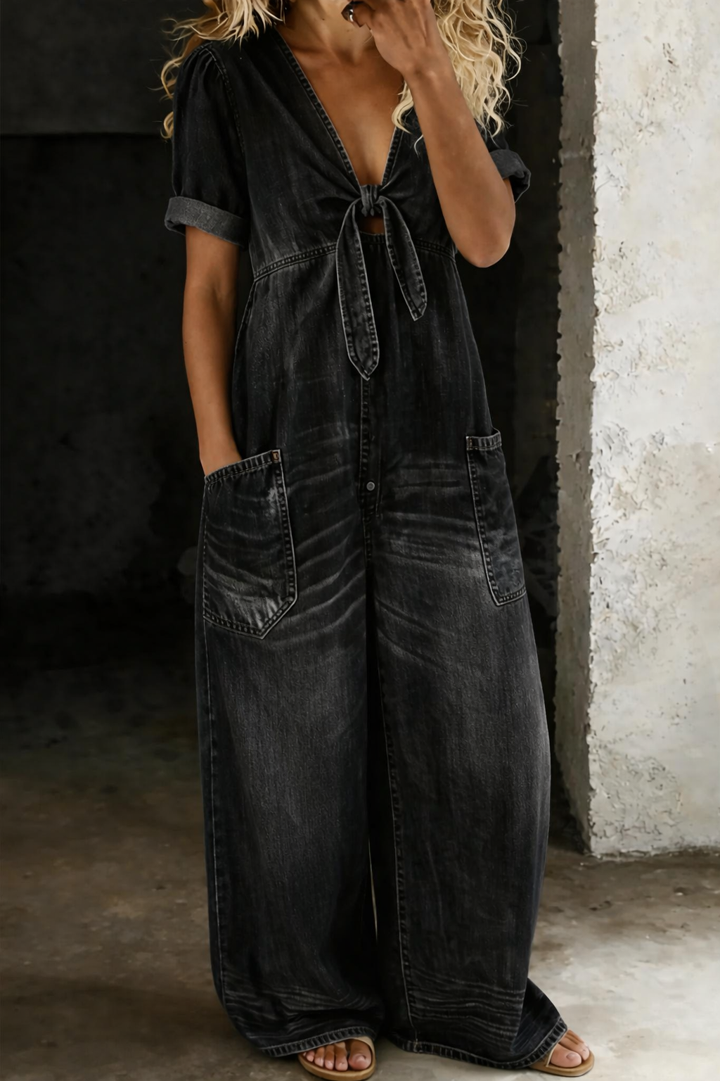 Maya™ | Tuta in denim con scollo a V