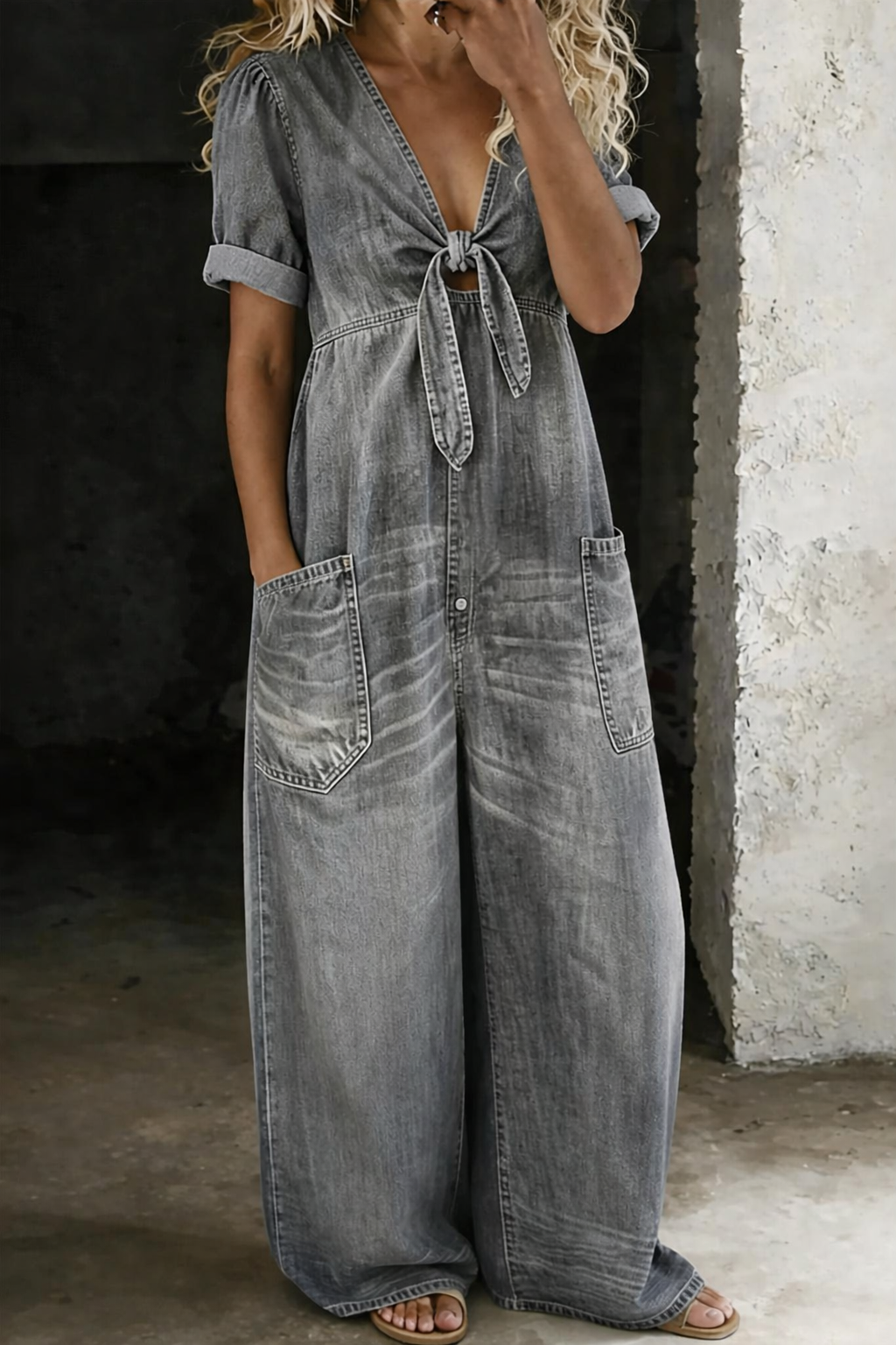 Maya™ | Tuta in denim con scollo a V