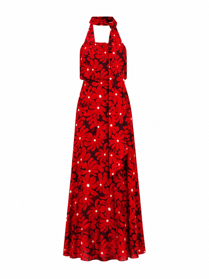 Abito lungo halter con stampa floreale