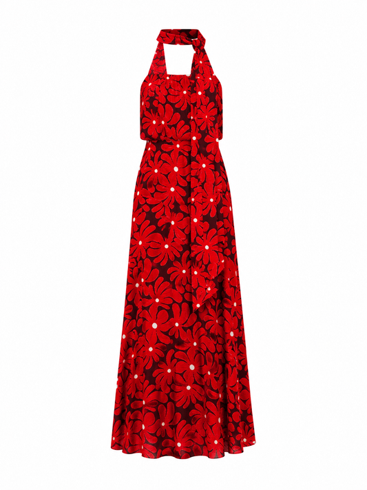 Abito lungo halter con stampa floreale