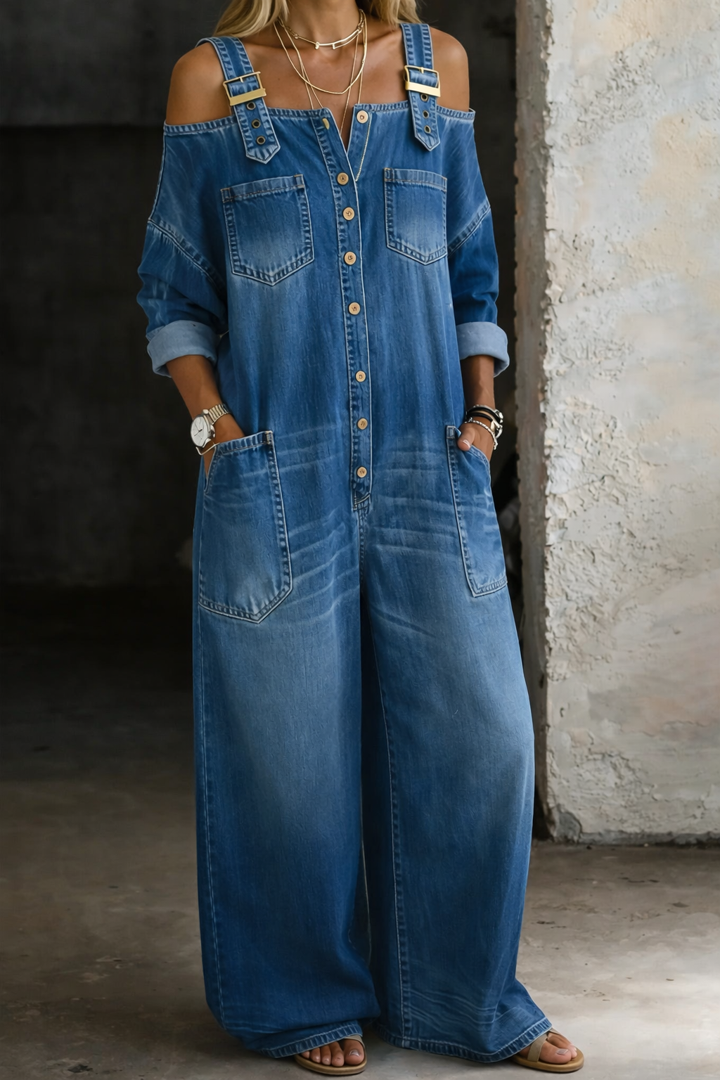 Sophia | Salopette in Denim Off Shoulder