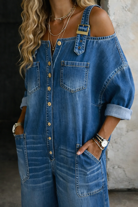 Sophia | Salopette in Denim Off Shoulder
