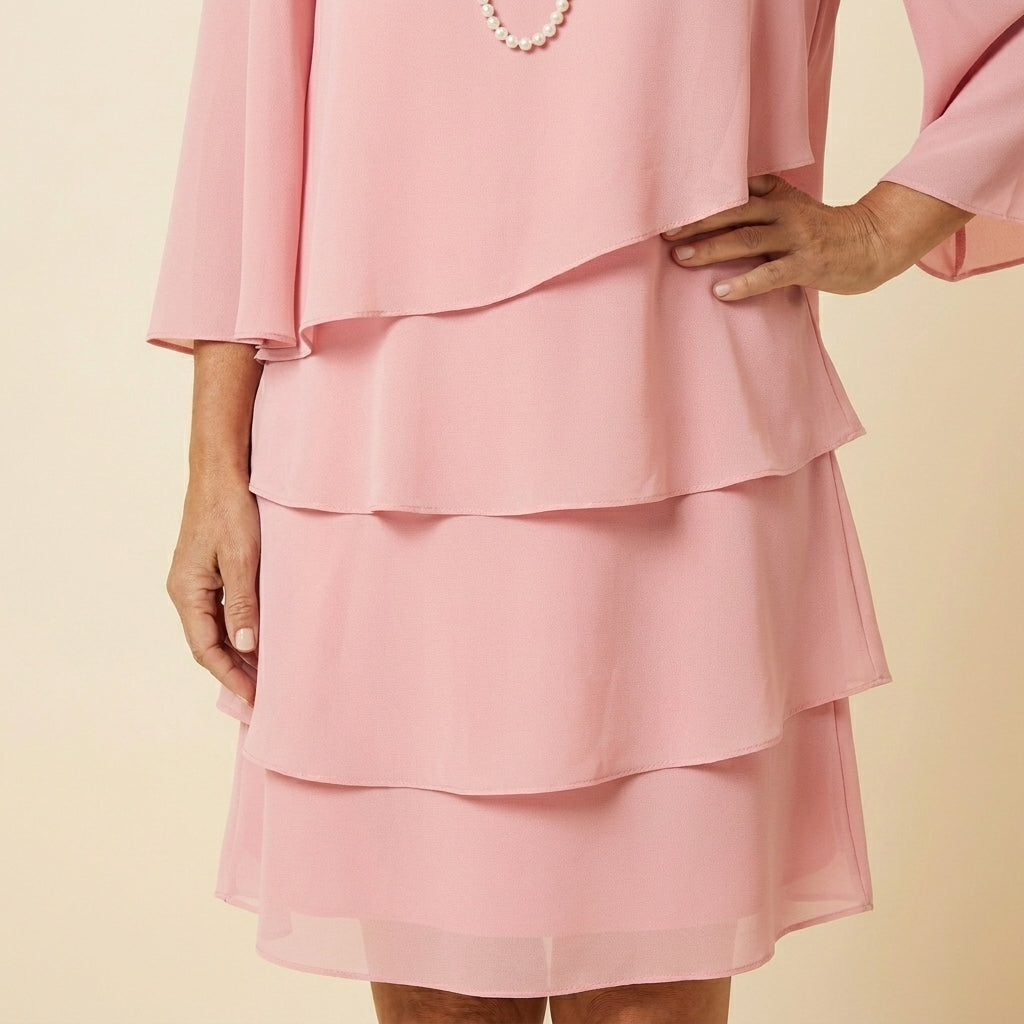 Abito in rosa cipria con balze
