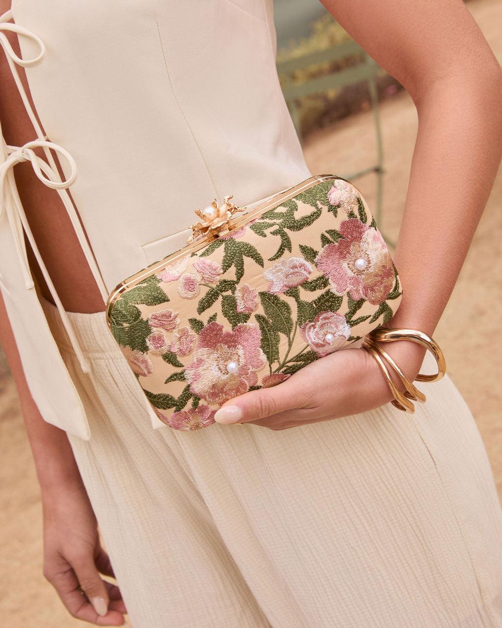 Clutch rigido ricamato con fresie - elegante borsa da sera