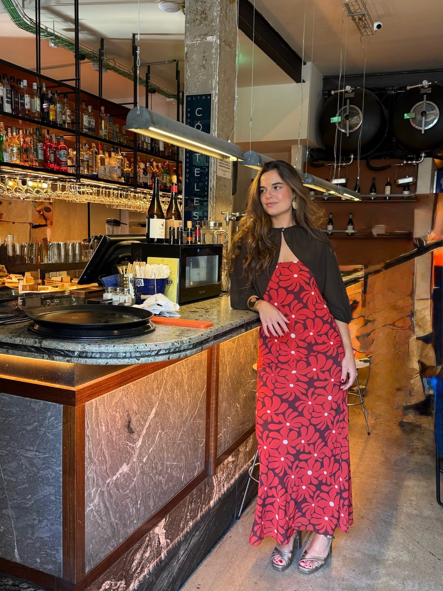 Abito lungo halter con stampa floreale