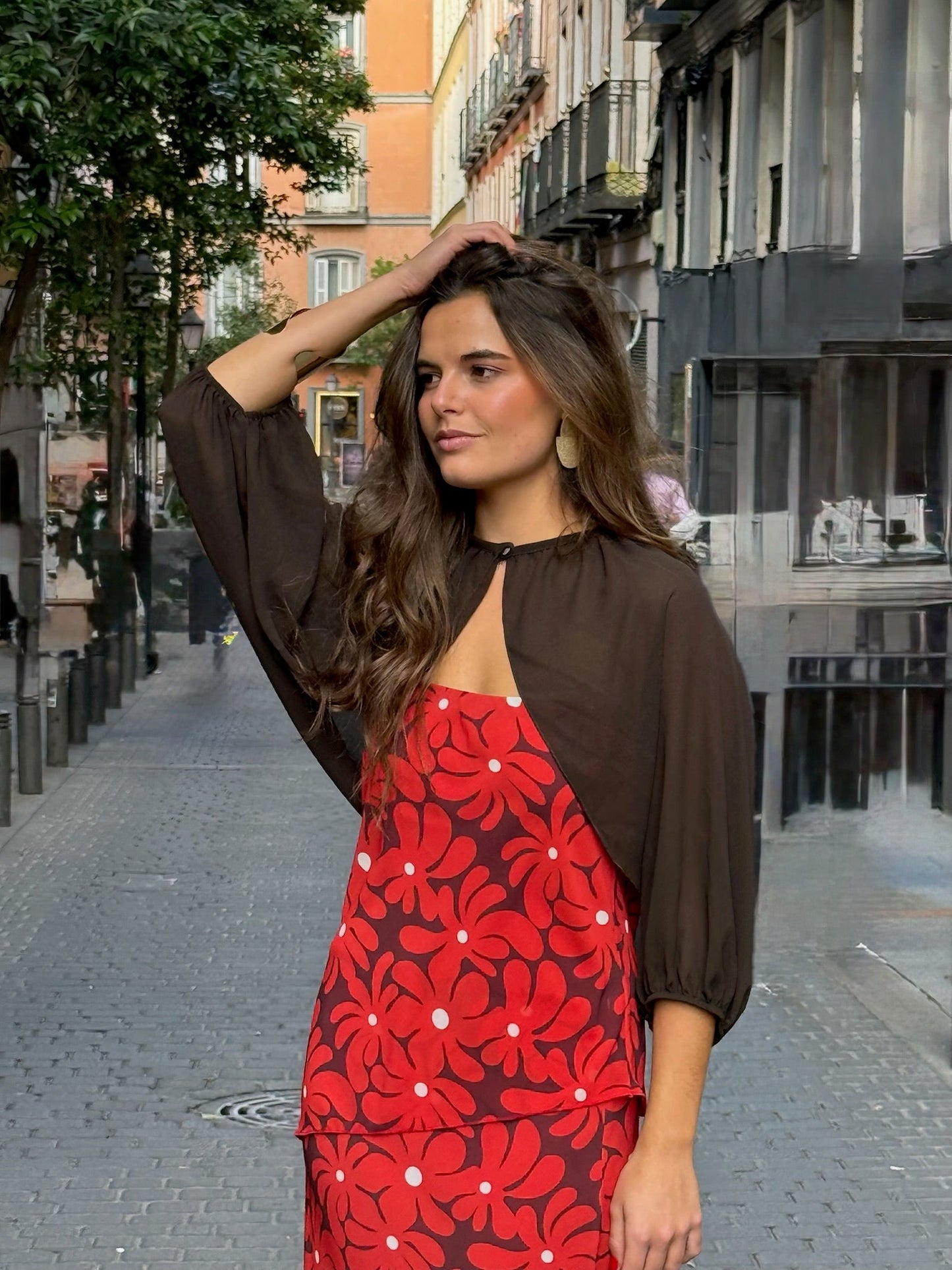 Abito lungo halter con stampa floreale