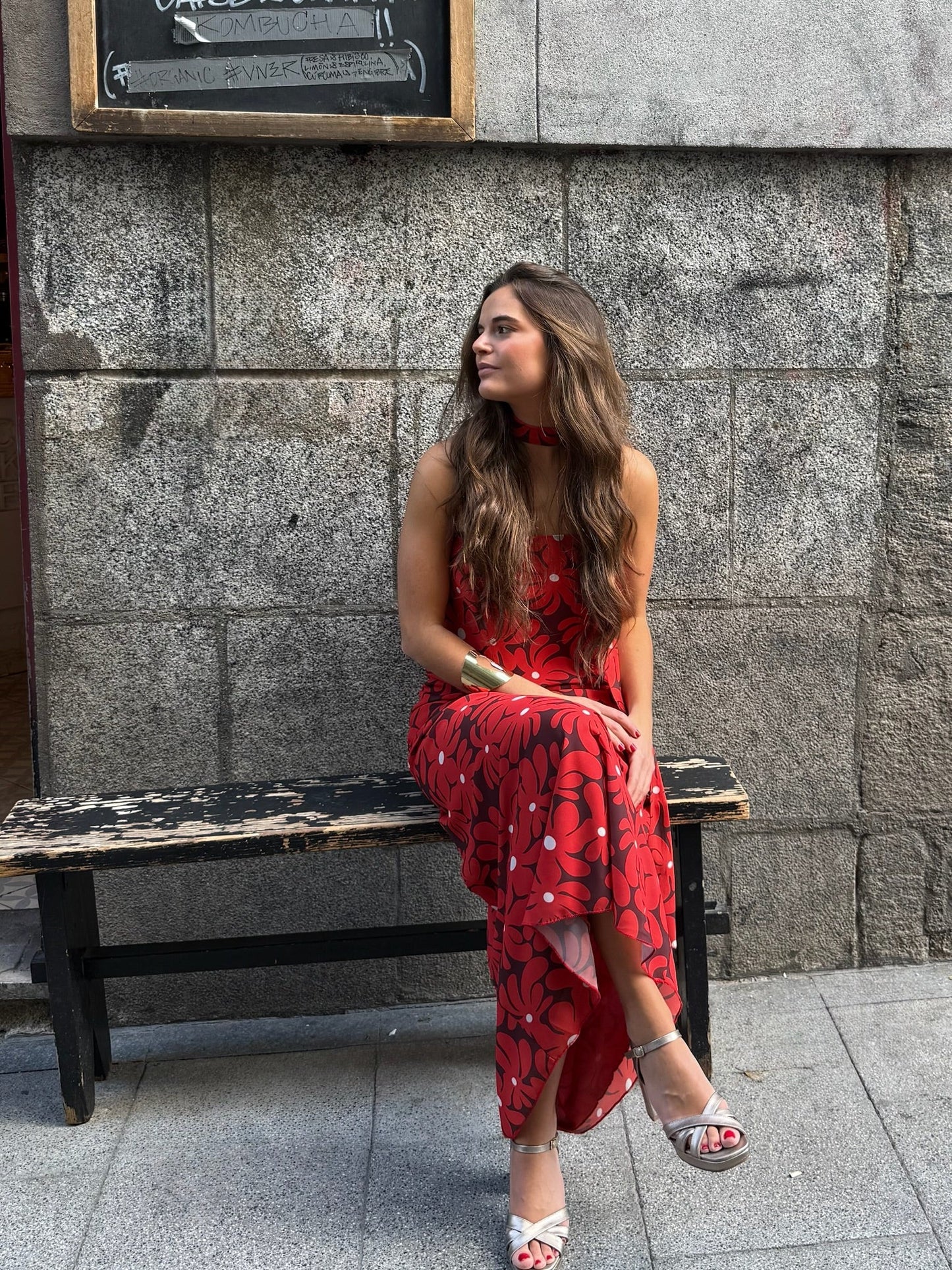 Abito lungo halter con stampa floreale
