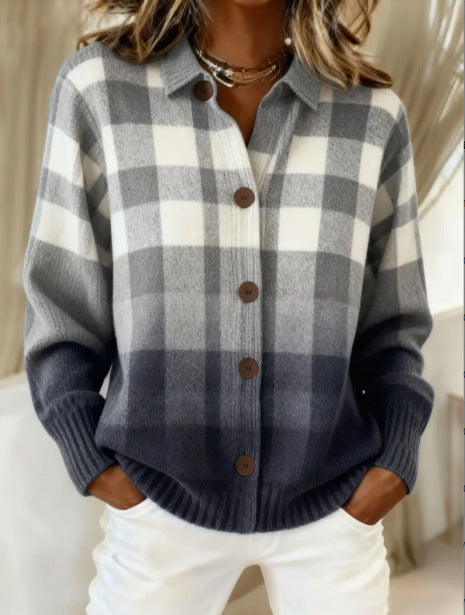 Cardigan a quadri grigio