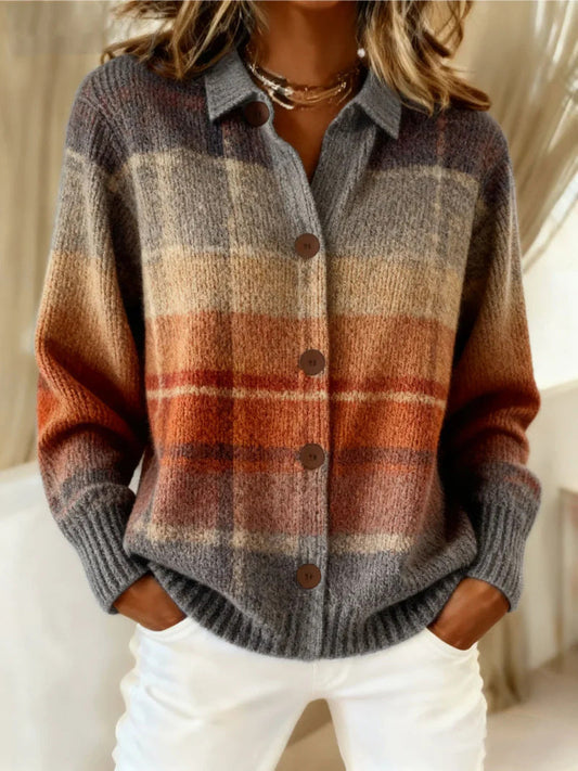 Cardigan a quadri ruggine