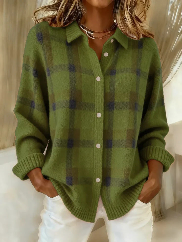 Cardigan a quadri verde oliva