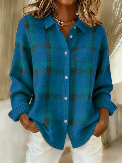 Cardigan a quadri blu petrolio