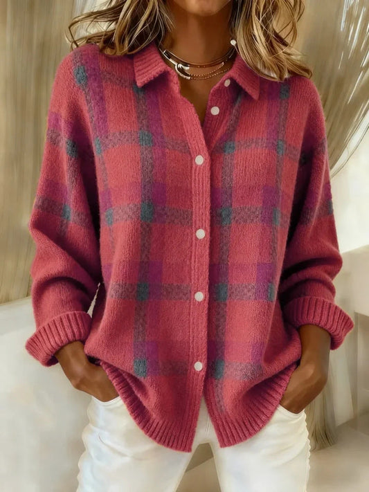 Cardigan a quadri rosa
