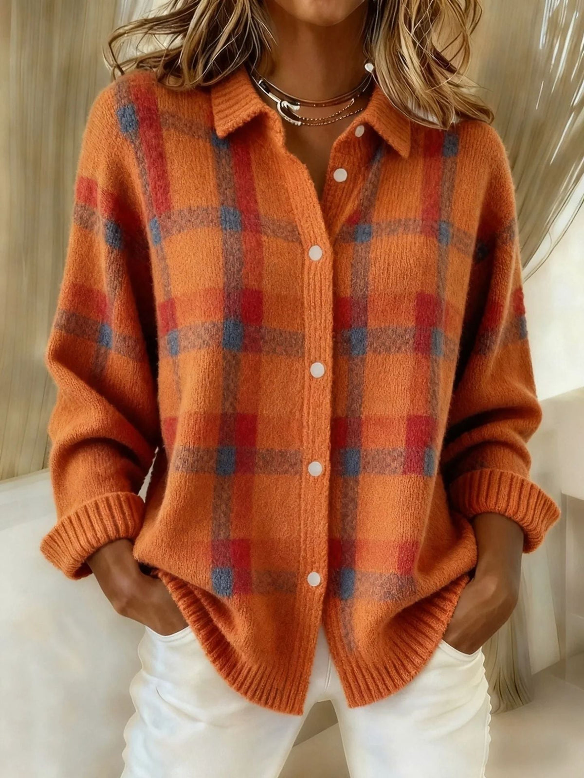 Cardigan a quadri arancione