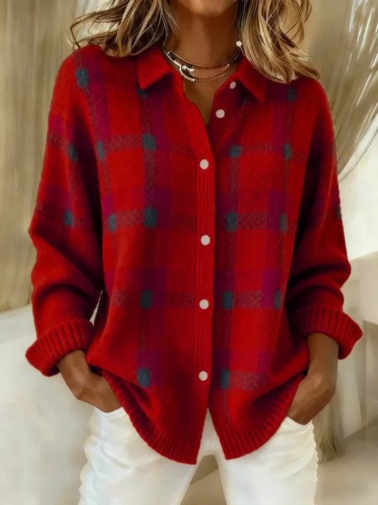 Cardigan a quadri rosso