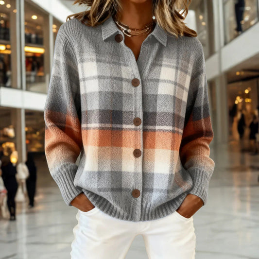 Cardigan a quadri ambra