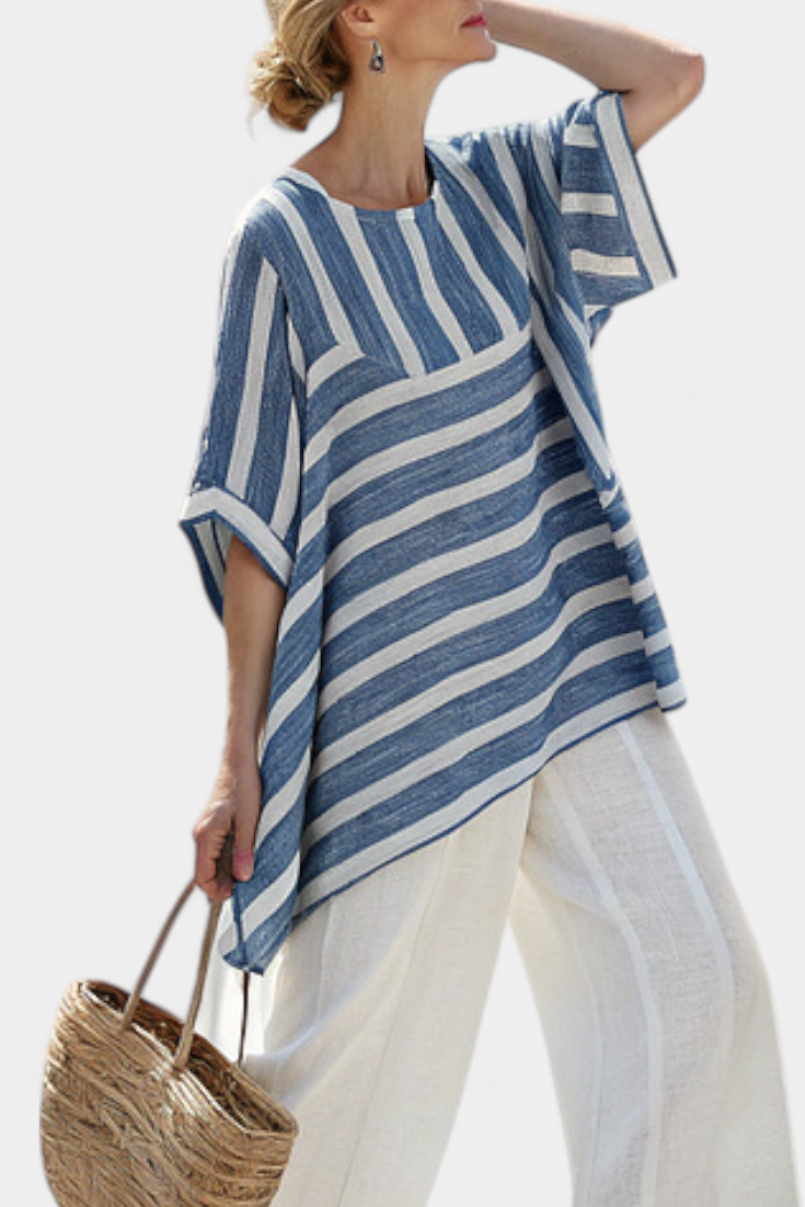 Corvelle | Set in lino a righe blu