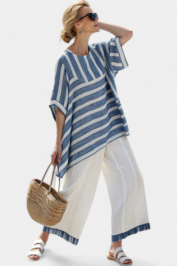Corvelle | Set in lino a righe blu