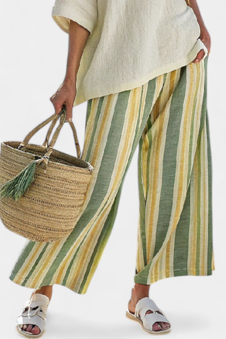 Ellowyn | Set in lino a righe verdi