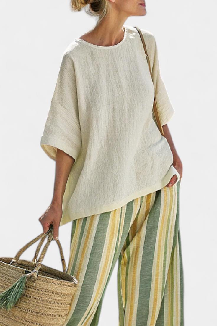 Ellowyn | Set in lino a righe verdi