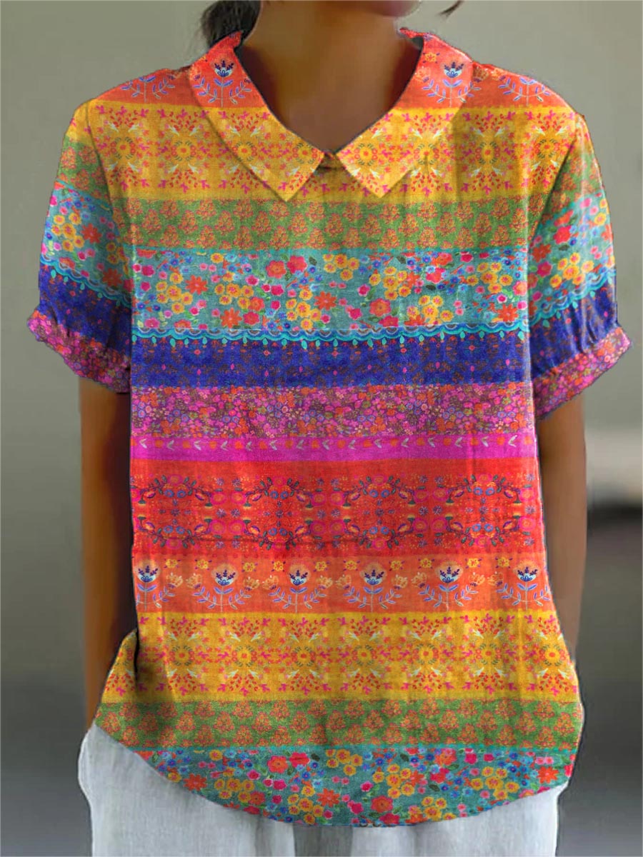 Maya | Blusa a righe con fiori colorati