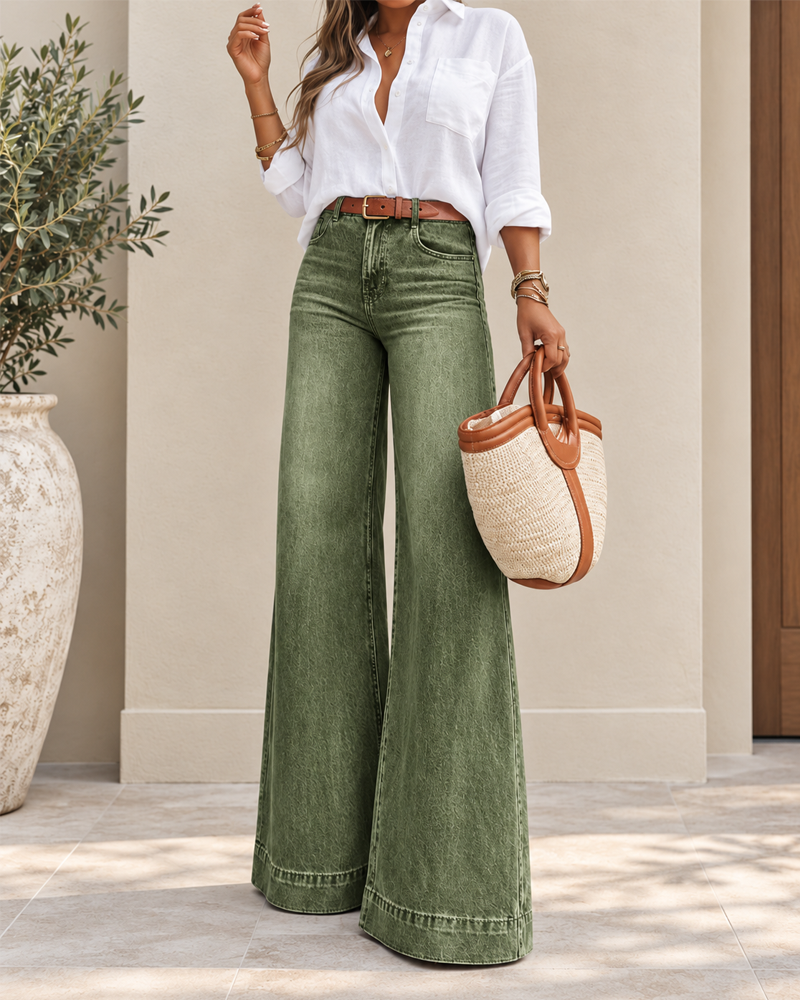 Eleganti jeans a vita alta con gamba extra larga