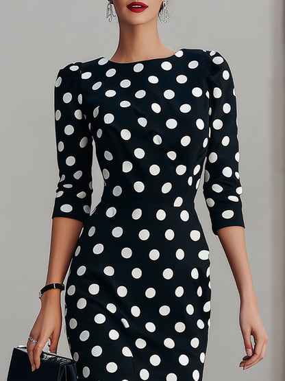 Abito Midi a Pois Bianco e Nero