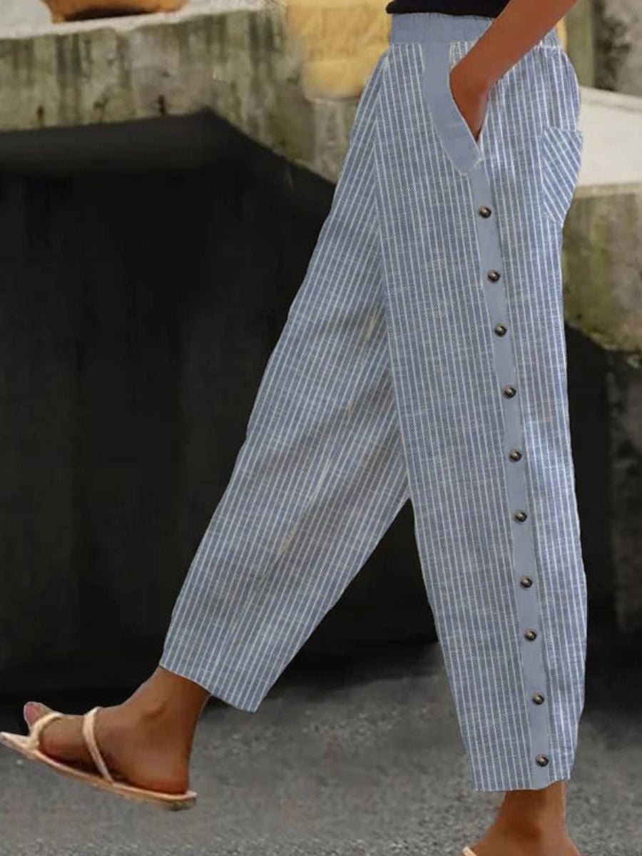 Linaya - Pantaloni a Righe con Bottoni
