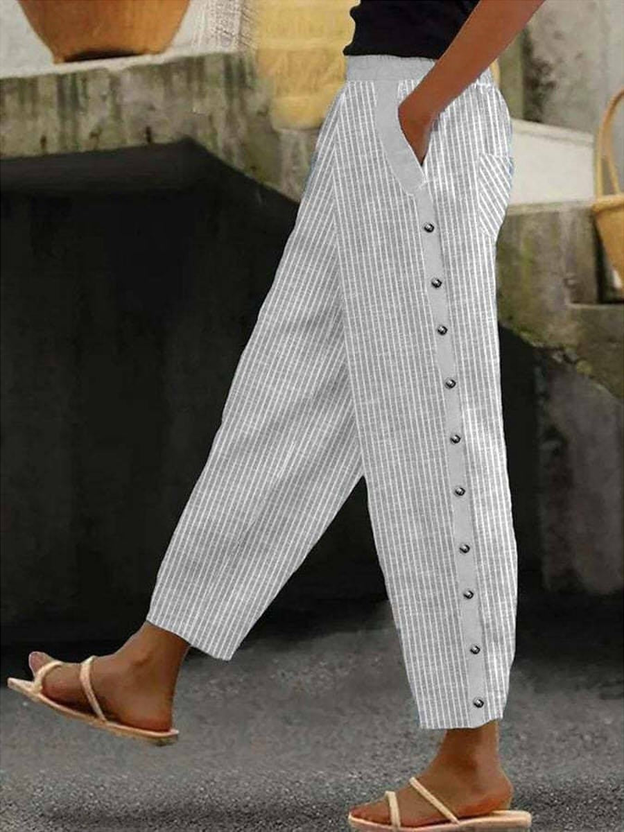 Linaya - Pantaloni a Righe con Bottoni